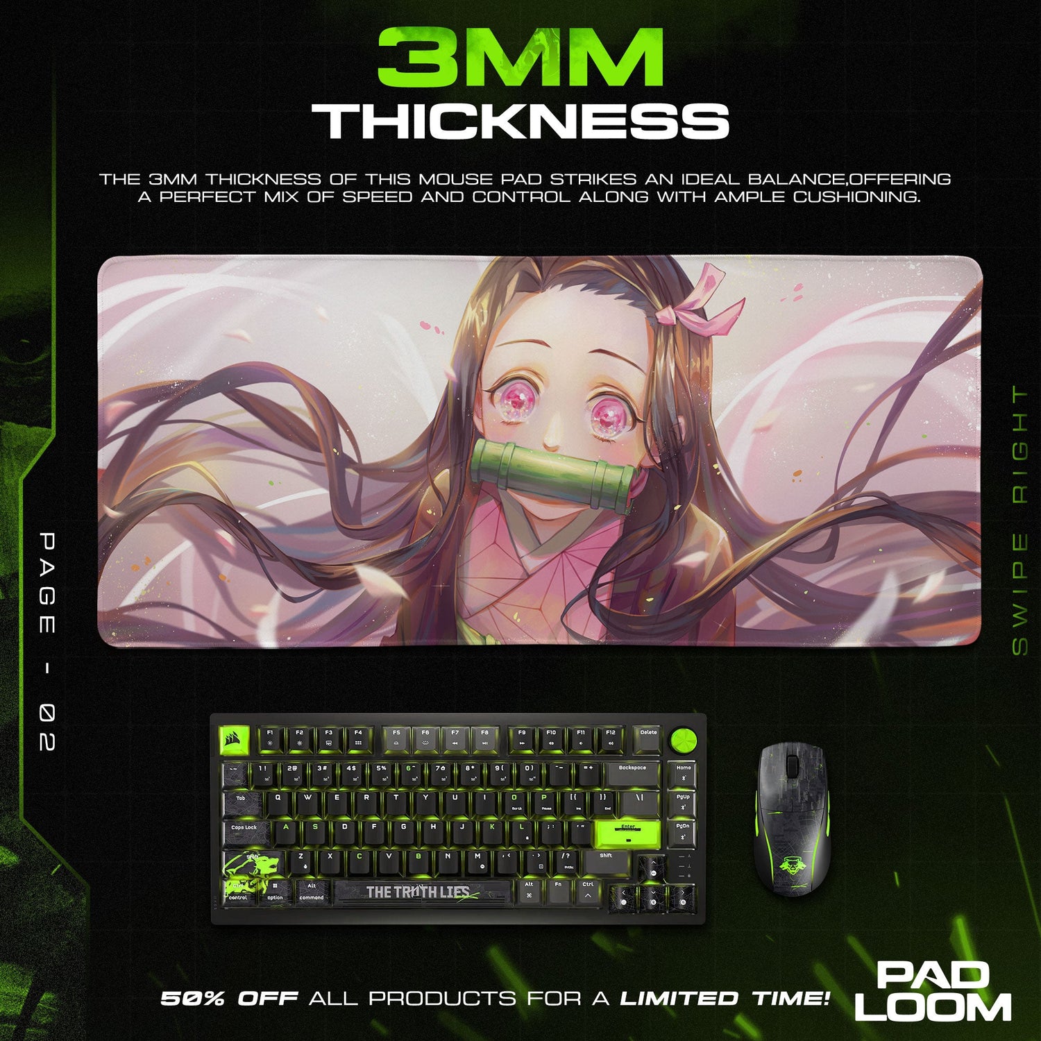 Nezuko Gentle Smile Mouse Pad, Demon Slayer Gaming Desk Mat Padloom
