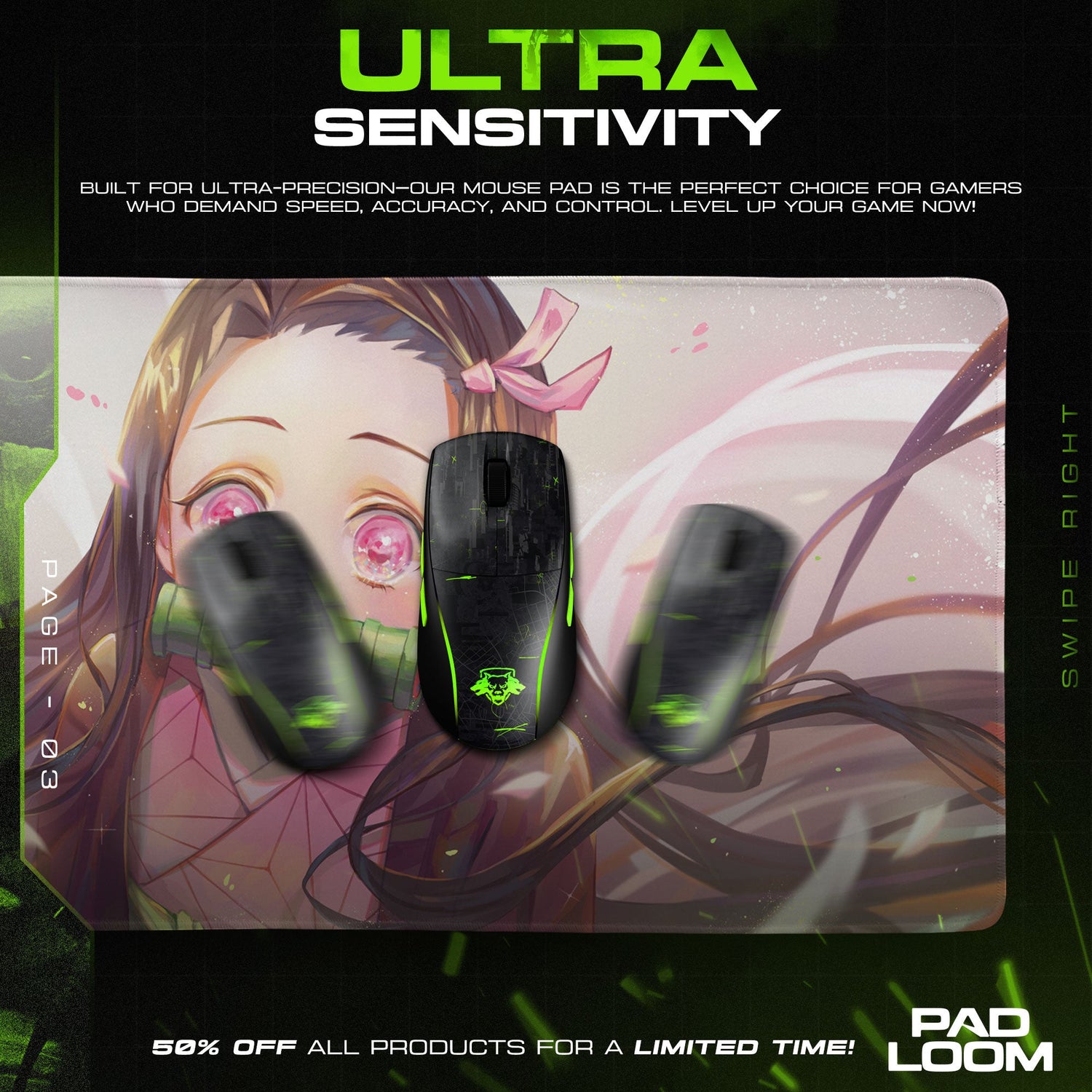 Nezuko Gentle Smile Mouse Pad, Demon Slayer Gaming Desk Mat Padloom