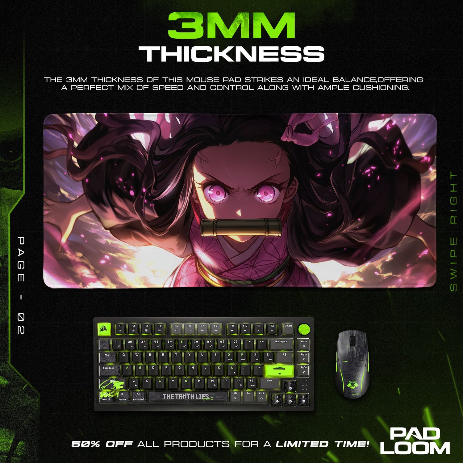 Nezuko Kamado Battle Rush Mouse Pad, Anime Gaming Desk Mat Padloom