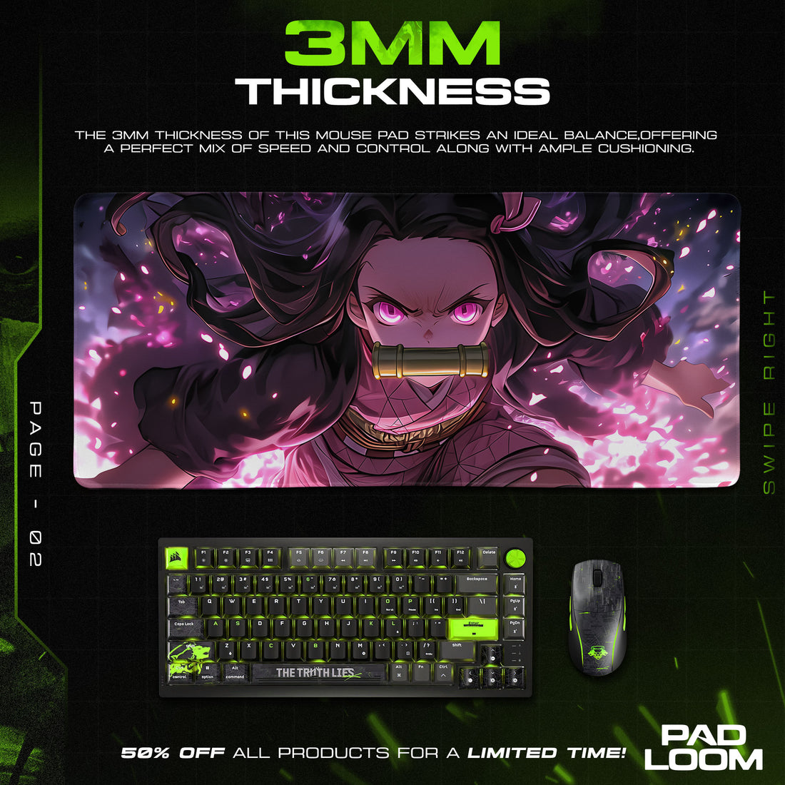 Nezuko Kamado Fierce Aura Mouse Pad, Anime Gaming Desk Mat