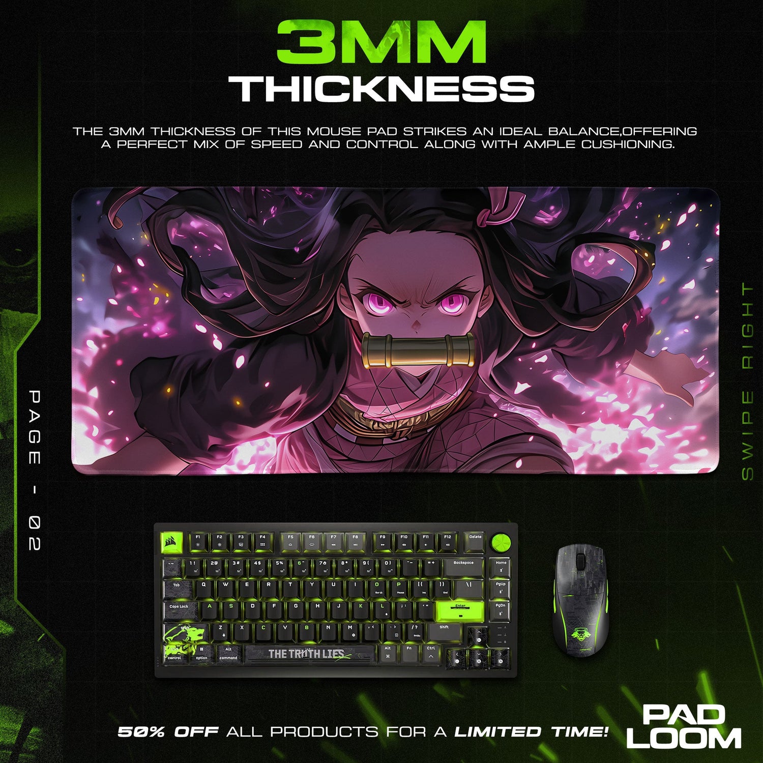 Nezuko Kamado Fierce Aura Mouse Pad, Anime Gaming Desk Mat Padloom
