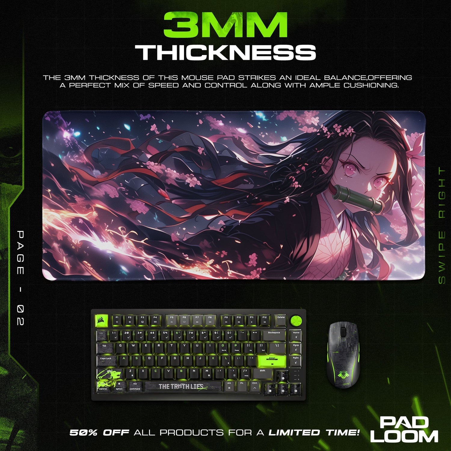 Nezuko Kamado Flame Petals Mouse Pad, Anime Gaming Desk Mat Padloom