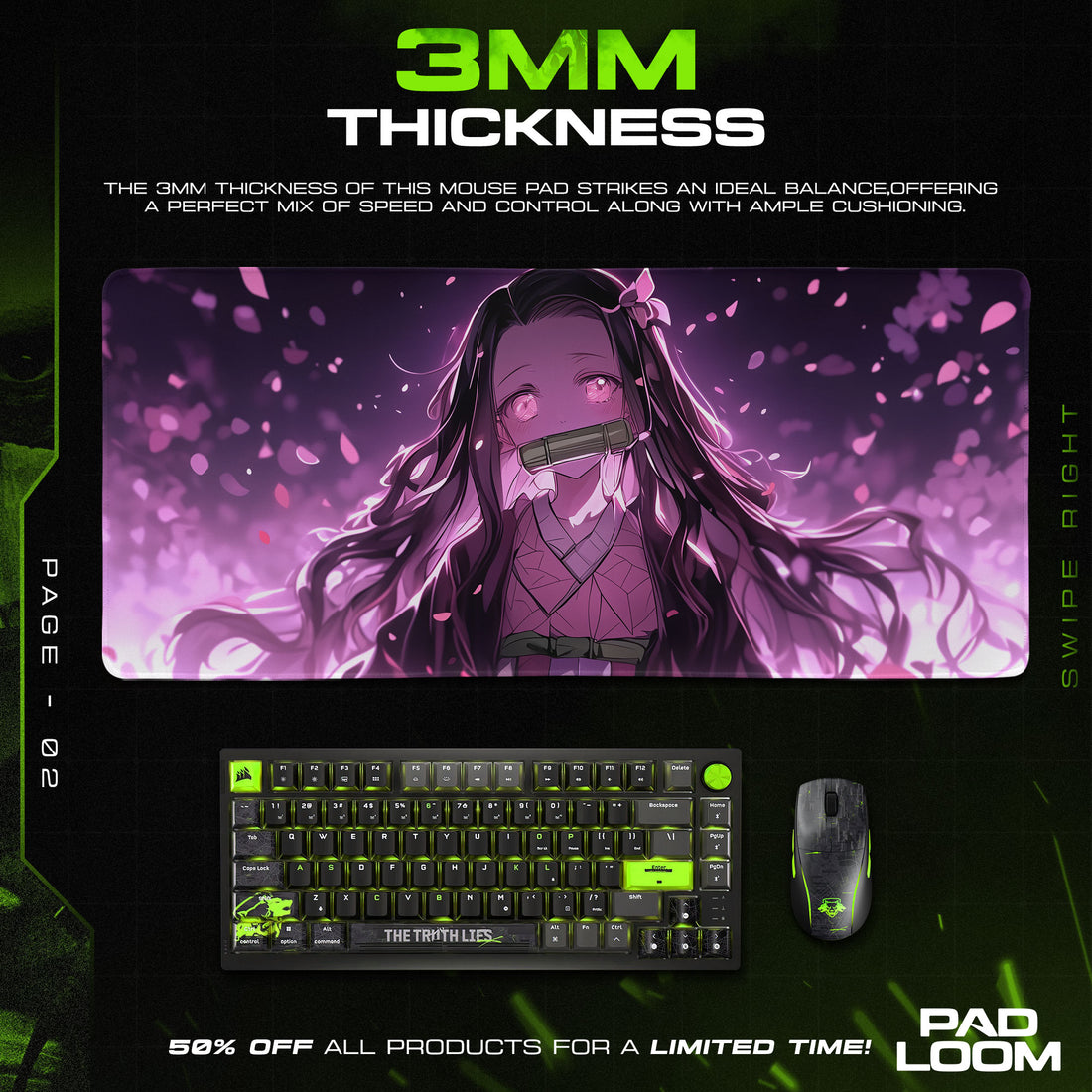 Nezuko Kamado Sakura Bloom Mouse Pad, Anime Gaming Desk Mat