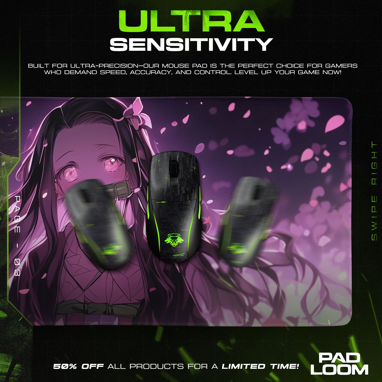 Nezuko Kamado Sakura Bloom Mouse Pad, Anime Gaming Desk Mat Padloom