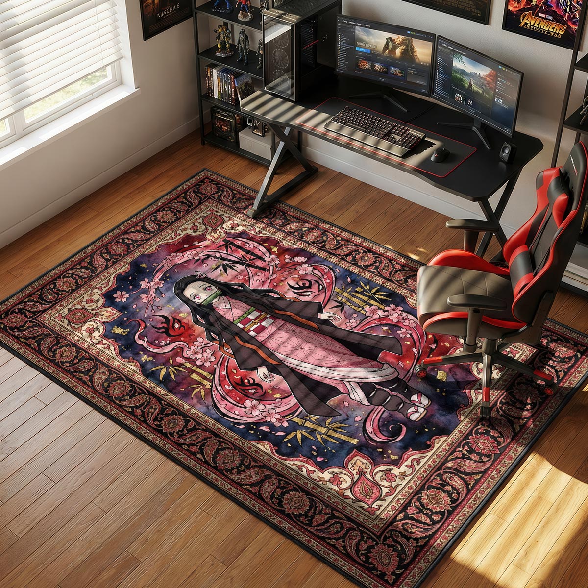 Nezuko Kamado Sakura Portrait Demon Slayer Chair rug — main product view