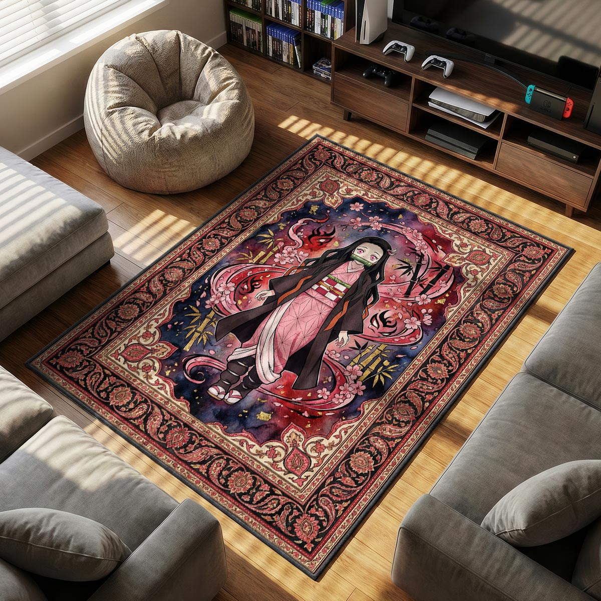 Nezuko Kamado themed area rug for home decor fans