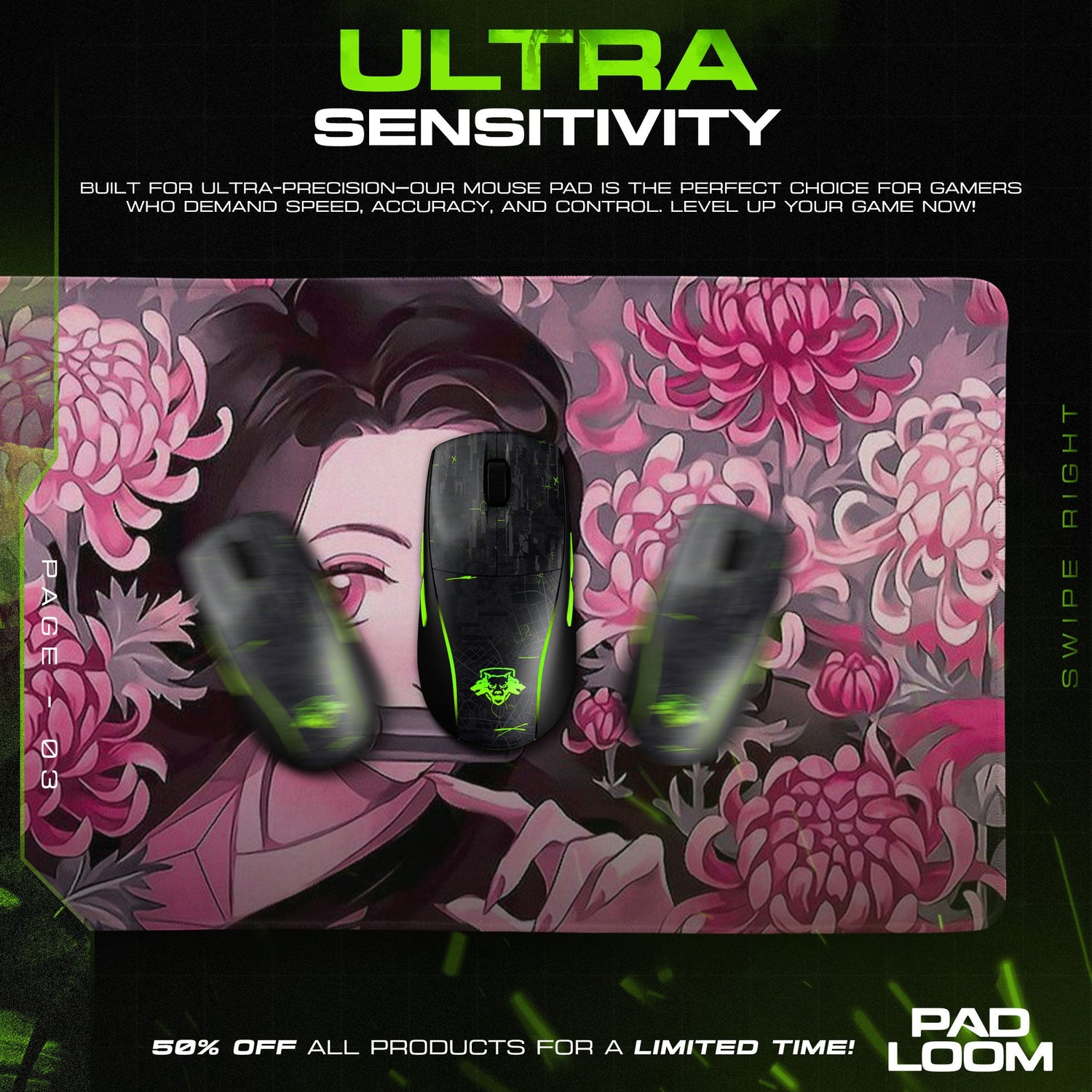 Nezuko Mouse Pad - Moonlight Blossoms Anime Desk Mat Padloom