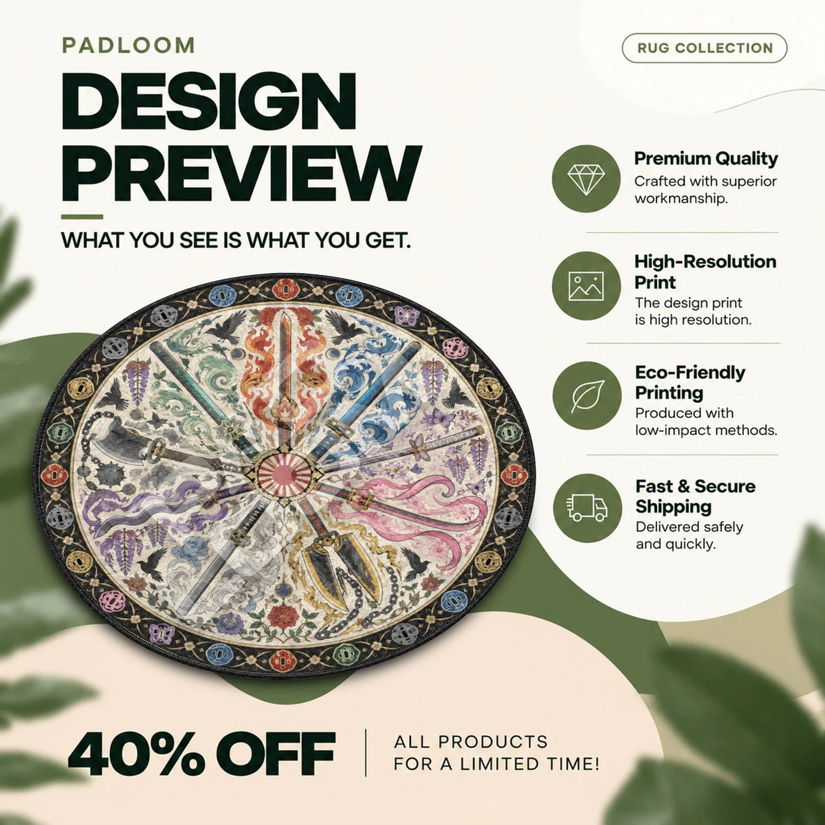 Nichirin Medallion Demon Slayer round rug full design preview