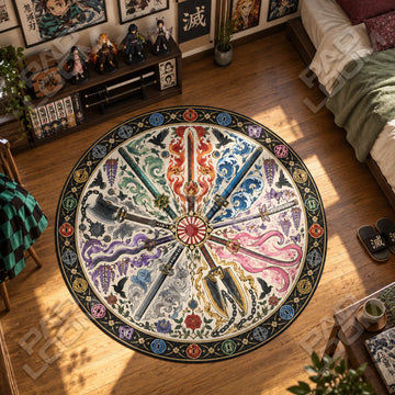 Nichirin Medallion Demon Slayer round rug on a bedroom floor - Demon Slayer chair mat