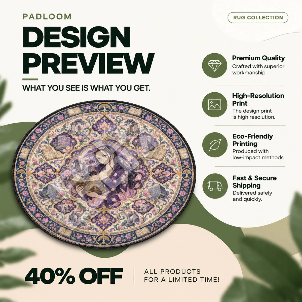 Nico Robin Reading One Piece round rug full design preview