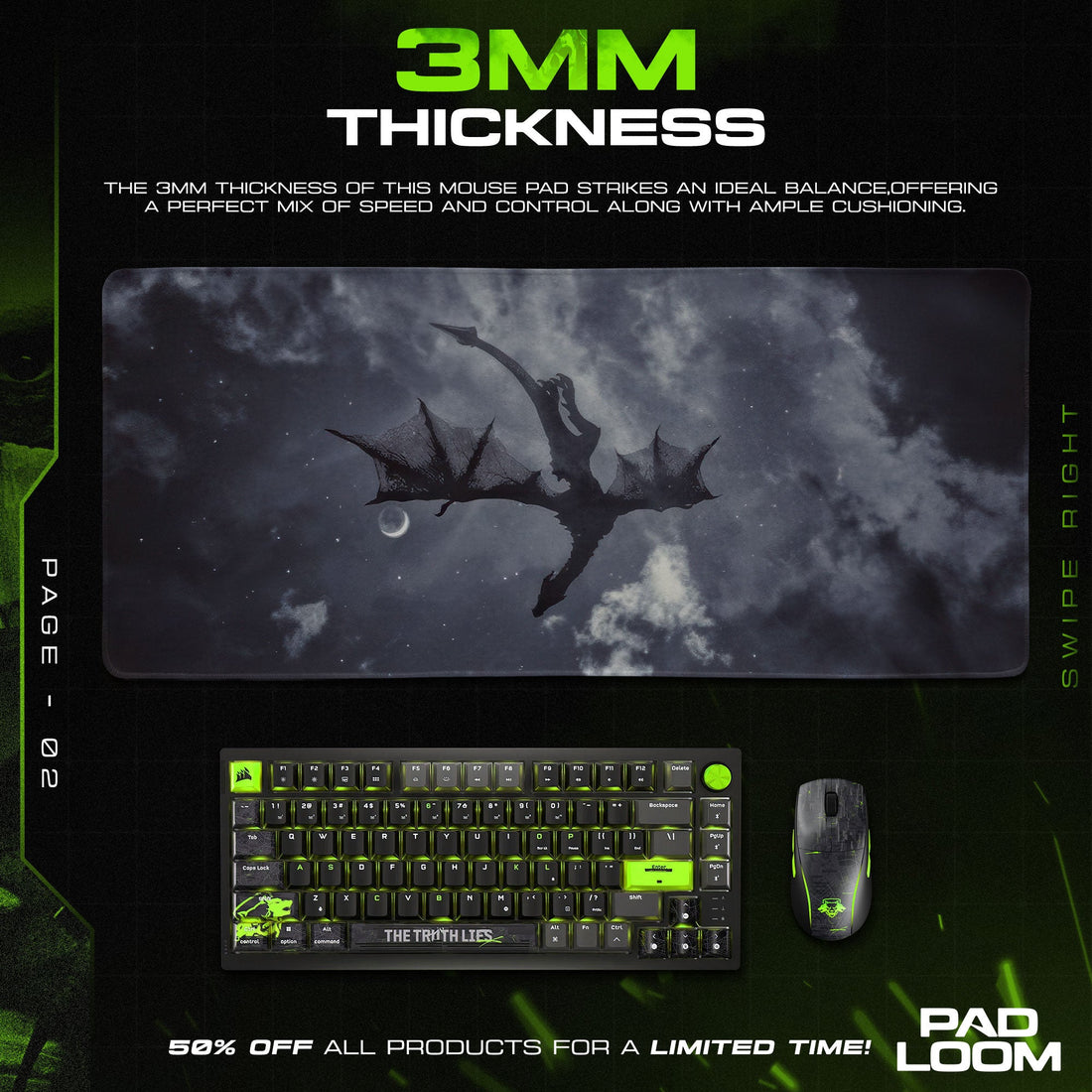 Night Fury Mouse Pad - Moonlit Flight Gaming Desk Mat Padloom