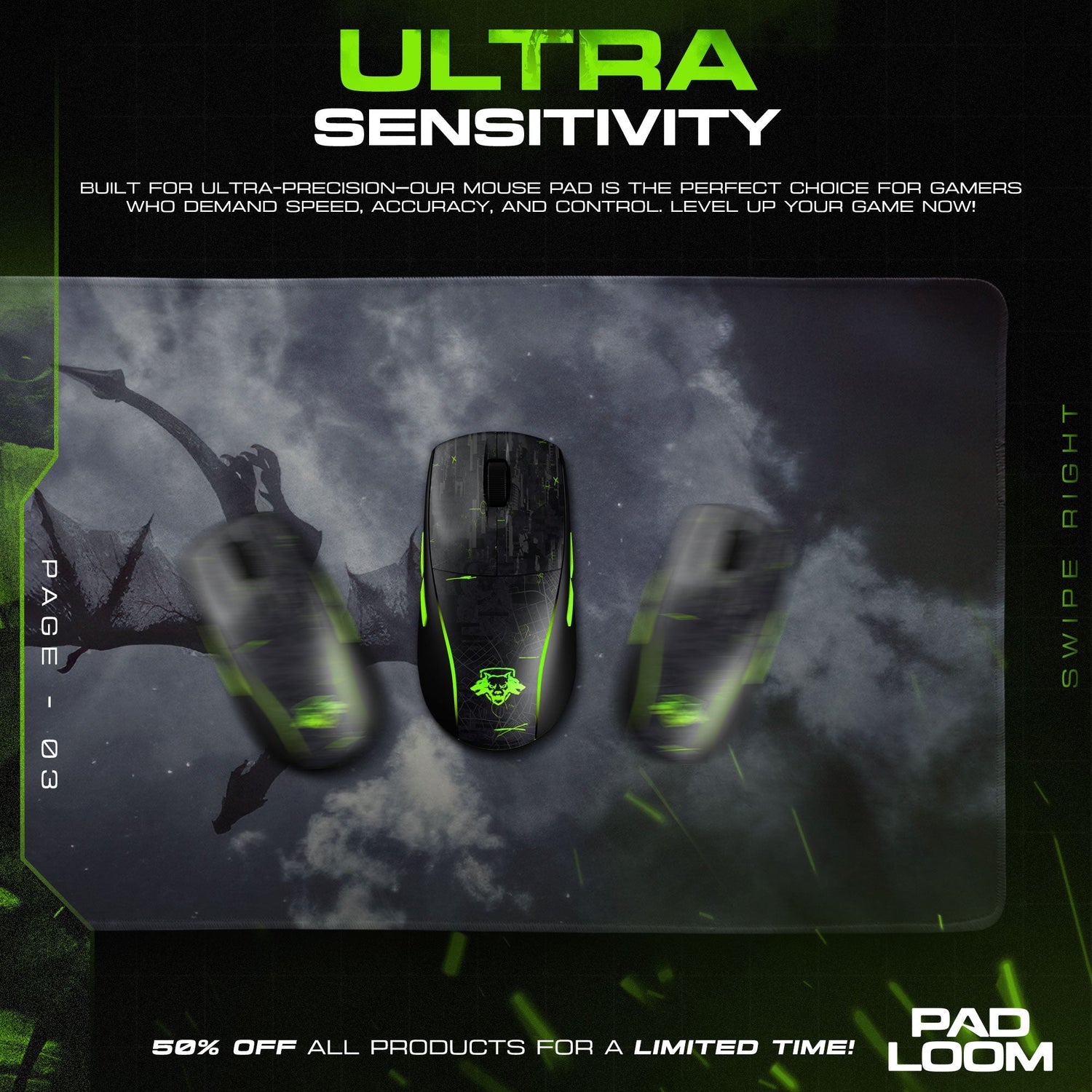 Night Fury Mouse Pad - Moonlit Flight Gaming Desk Mat Padloom