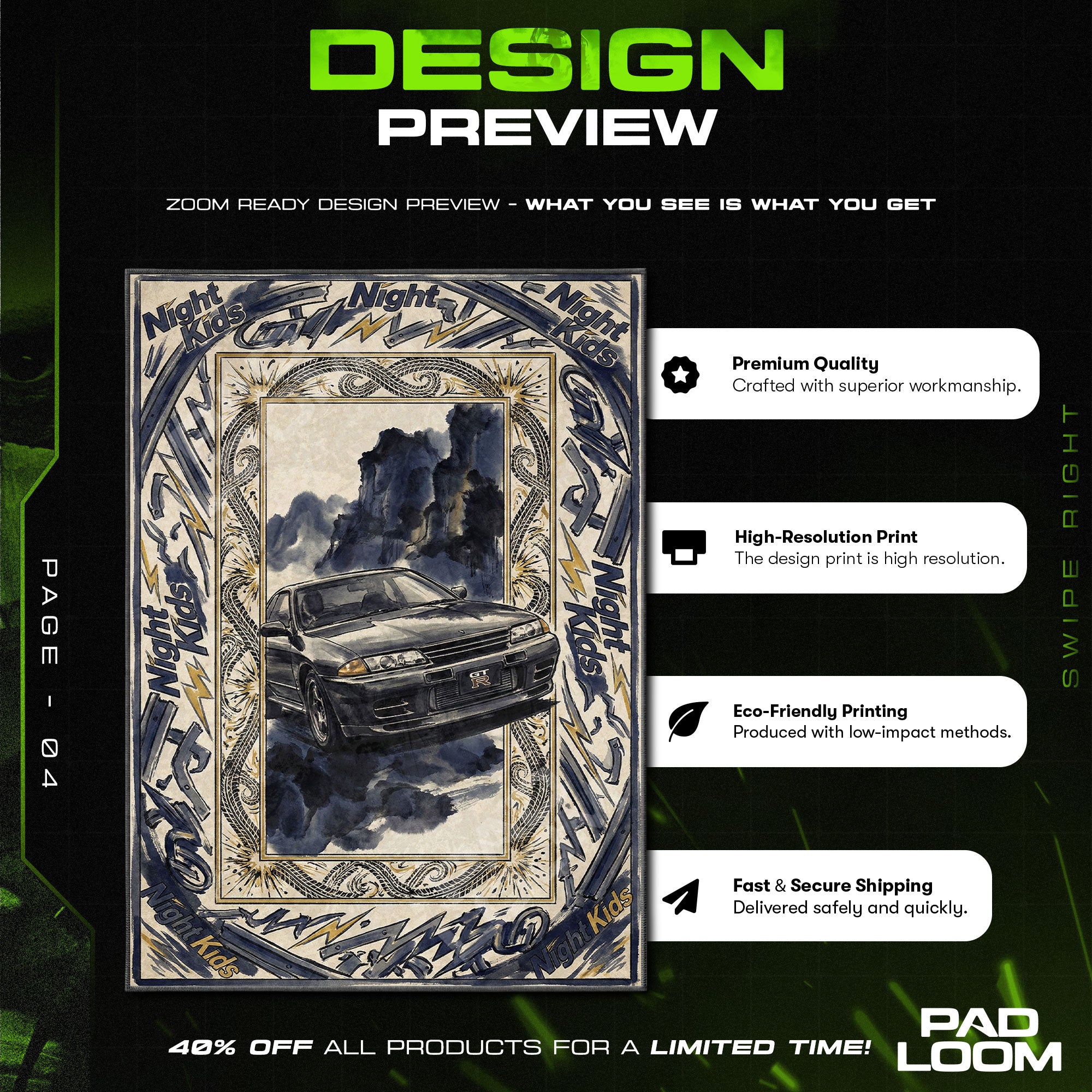 Night Kids R32 GT-R Rug - Initial D Chair Mat