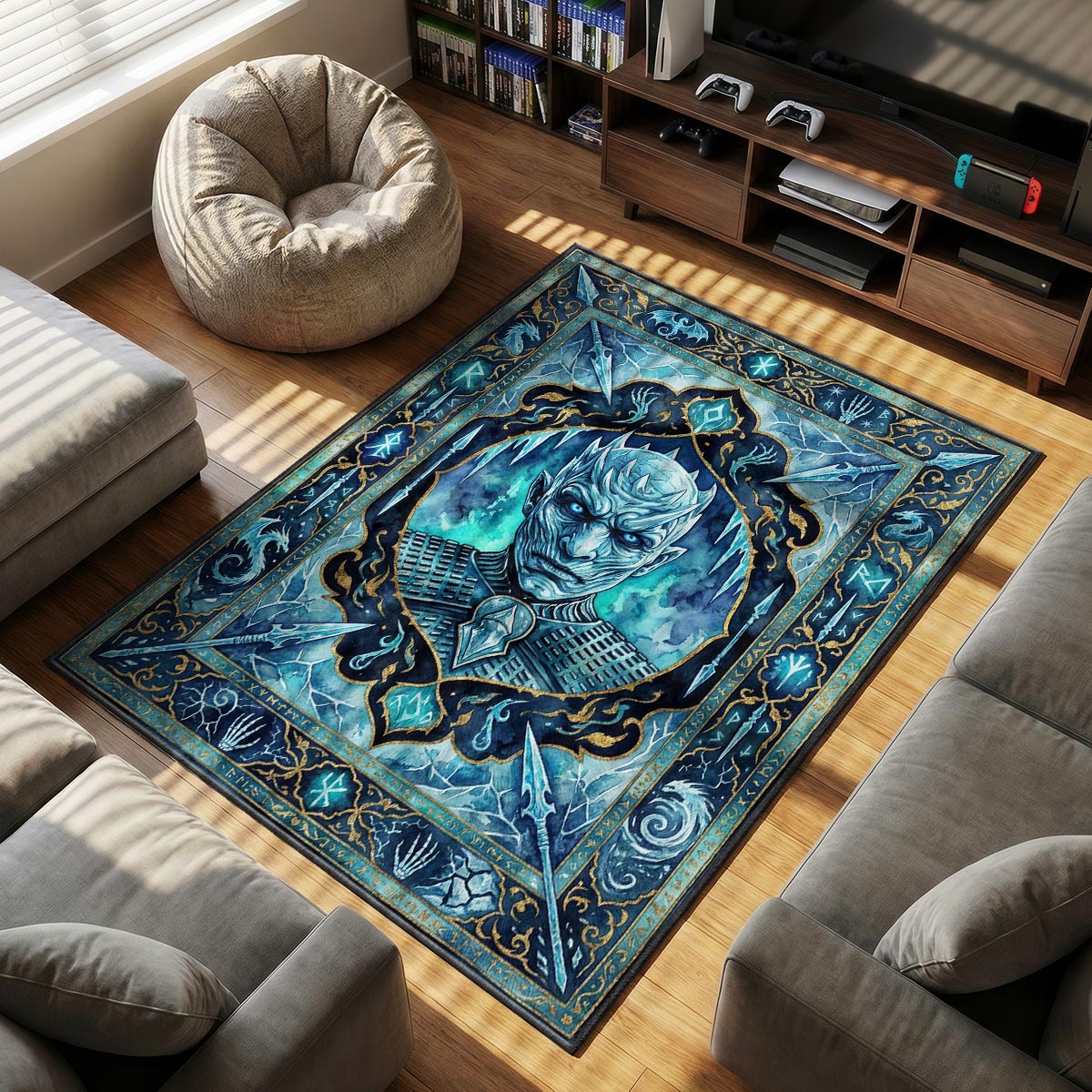 Night King themed area rug for home decor fans