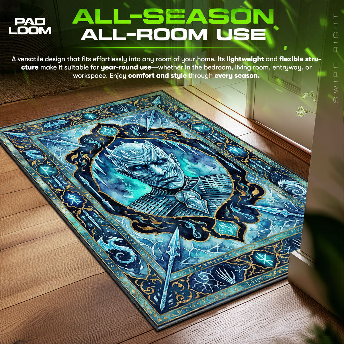 Night King Icy Dread Game Thrones Room fan rug — premium quality print