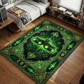 Quad-lens night vision goggles with green digital grid background and binary code border gaming area rug and floor mat