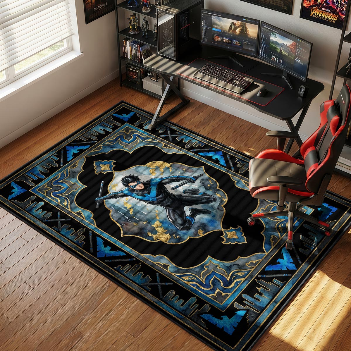 Close-up of Darth Vader area rug showing velvet fiber detail and dye-sublimation print quality