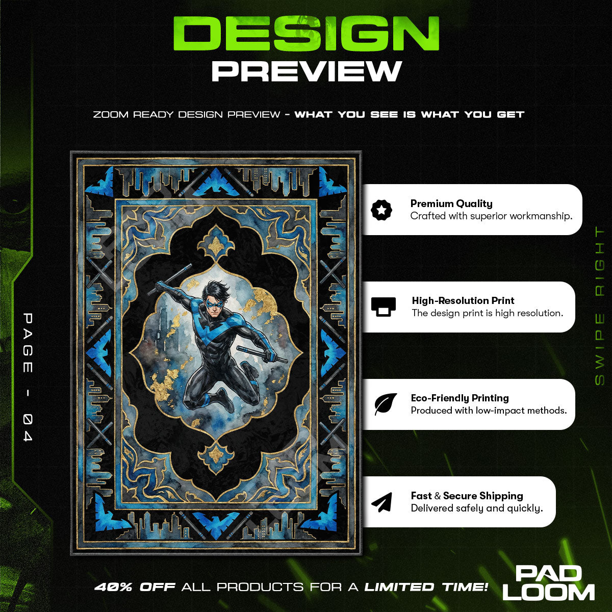 Nightwing Blüdhaven themed area rug for home decor fans