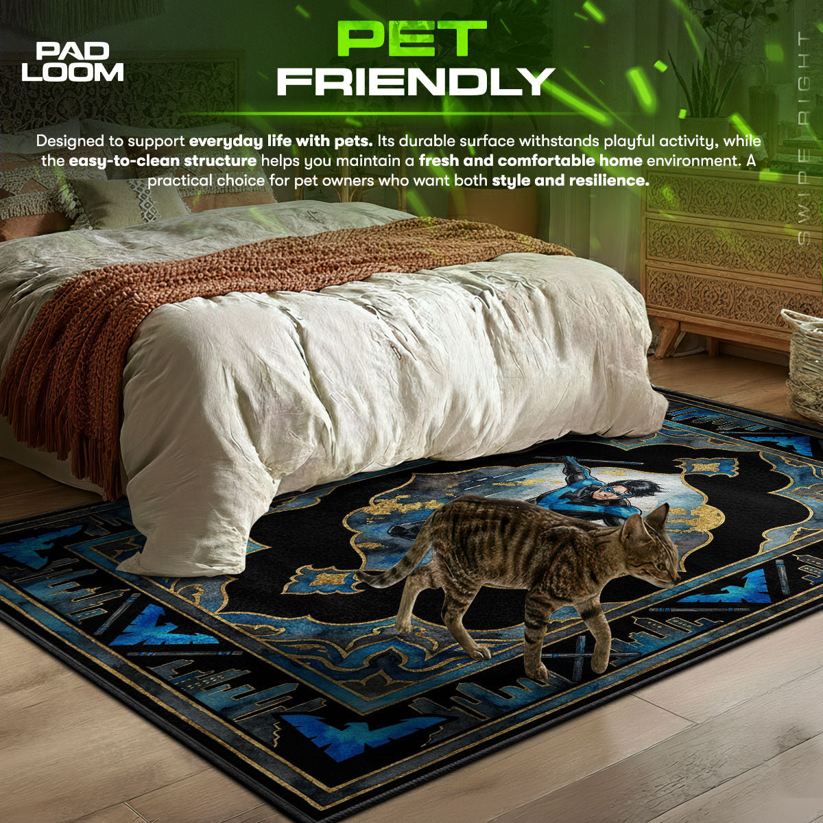 Room character design printed on rug