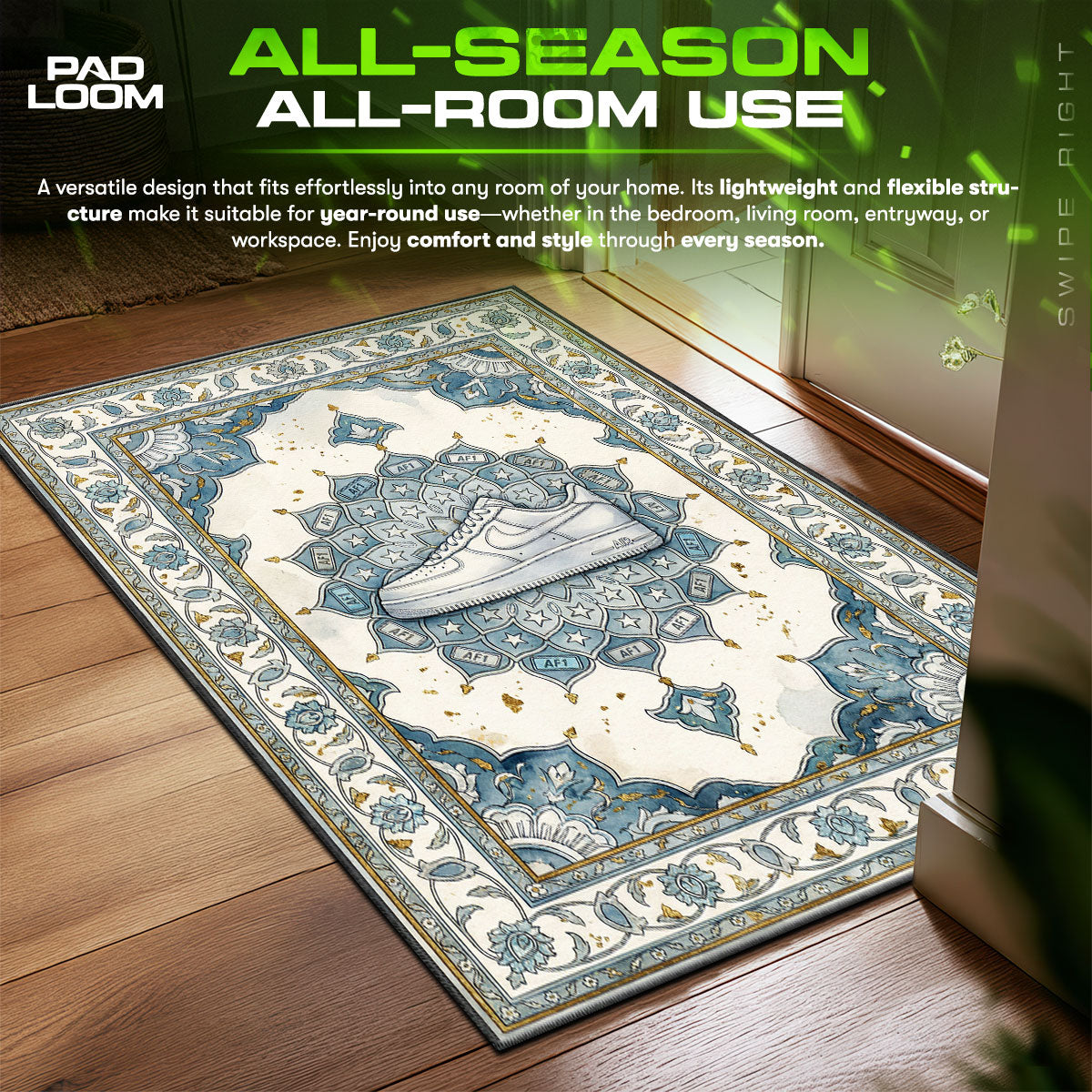 Nike Air Force Blue Persian Floor Decor fan rug — premium quality print