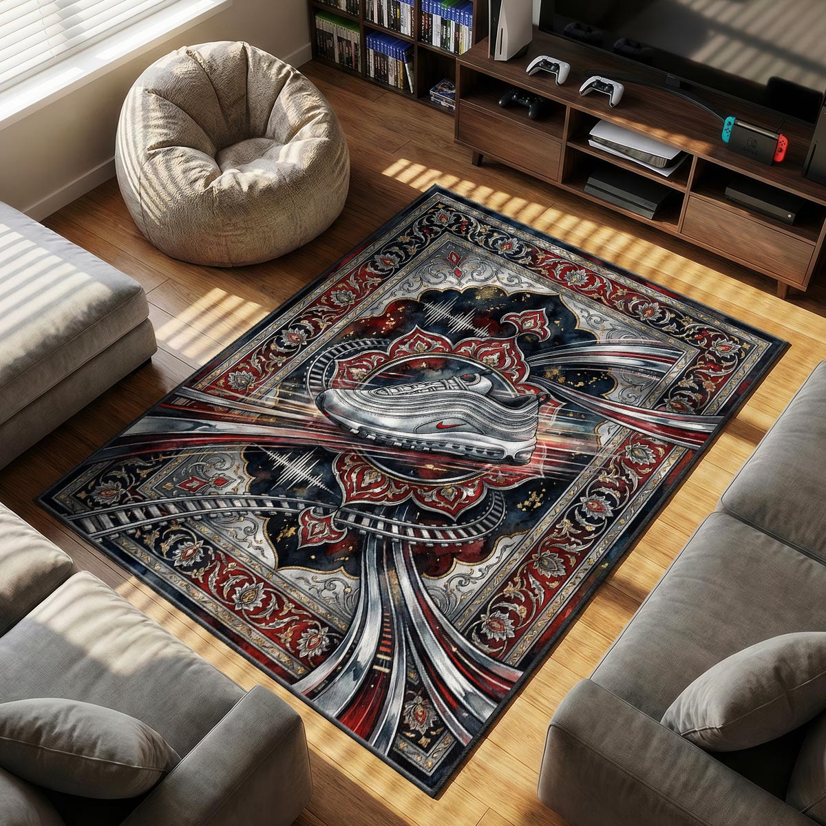 Nike Air themed area rug for home decor fans