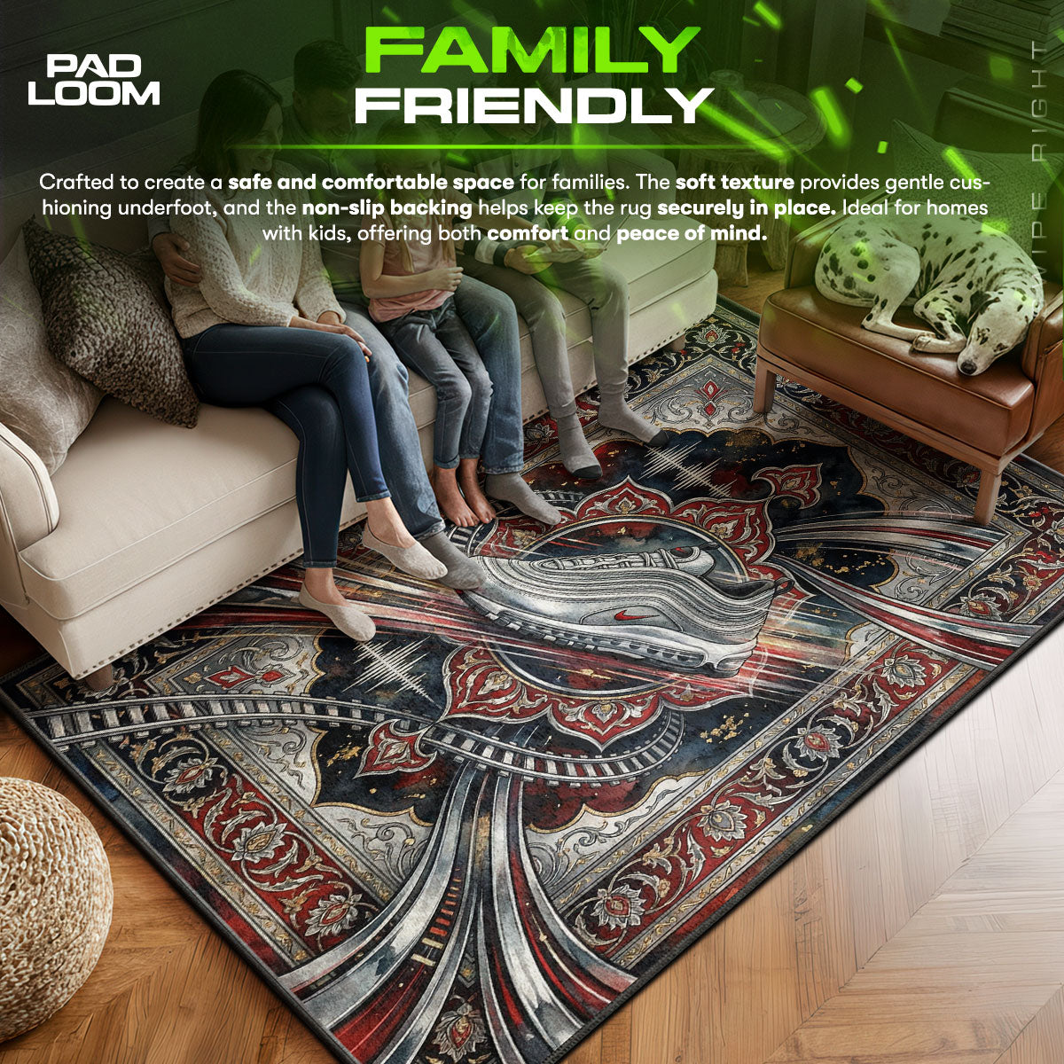 Nike area rug showing full home decor artwork