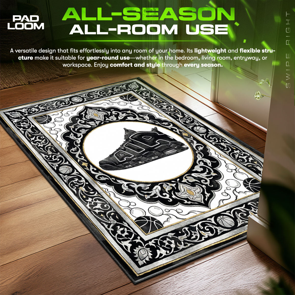 Nike Air Uptempo Sneaker Floor Decor fan rug — premium quality print