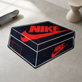 Nike Box shaped area rug, die-cut man cave rug
