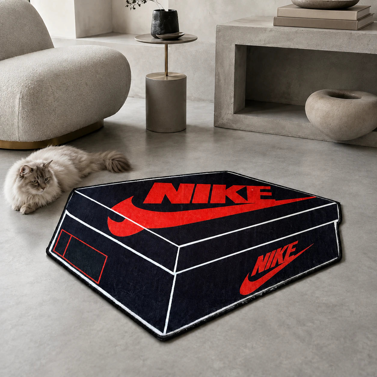 Nike Box shaped rug close-up, soft washable pile