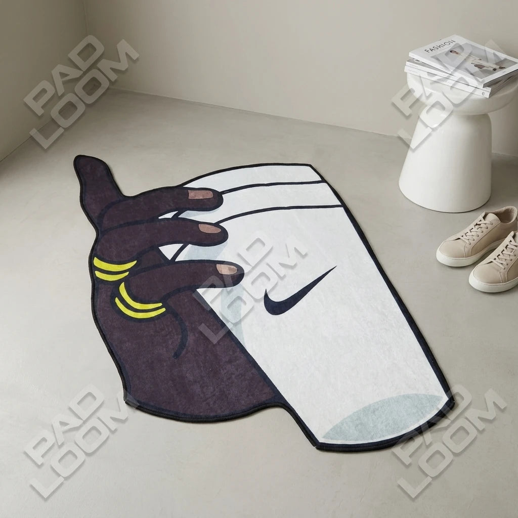 Nike Cup shaped rug shown in a room setting