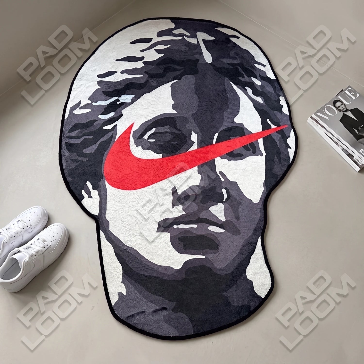 Nike David shaped rug shown in a room setting