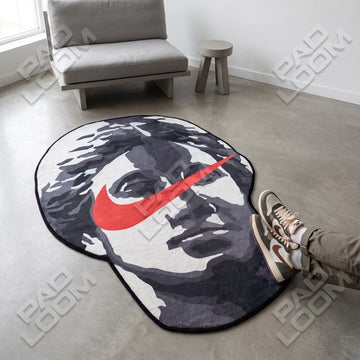 Nike David shaped area rug, die-cut man cave rug