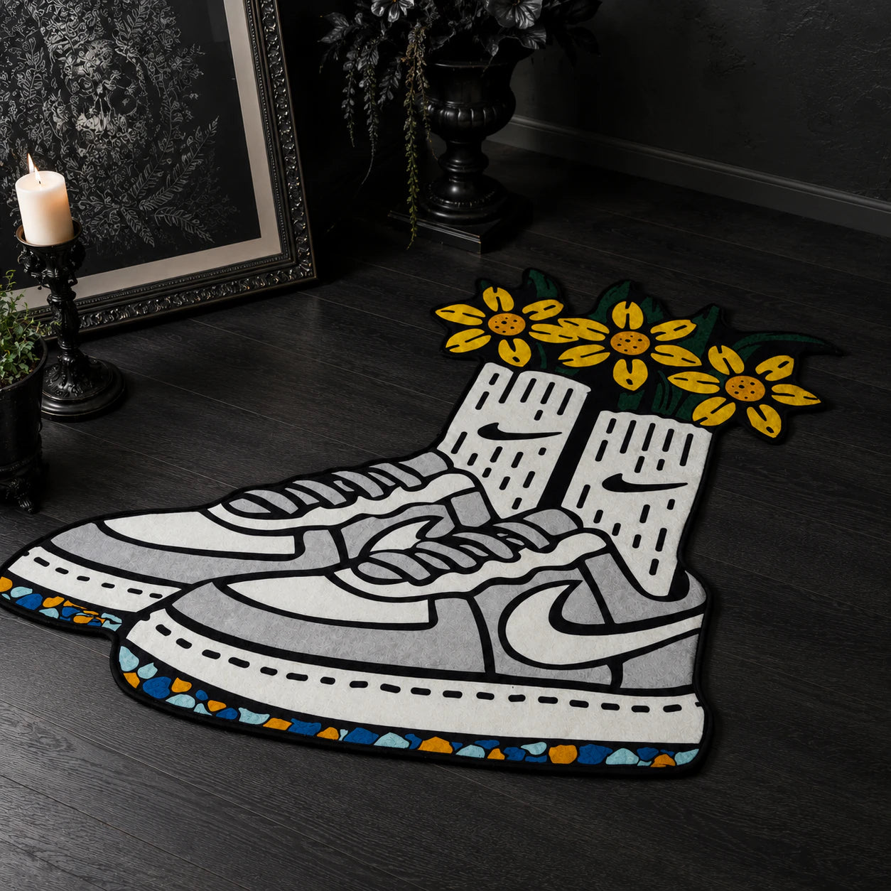 Nike Floral Rug - Shaped Man Cave Area Rug