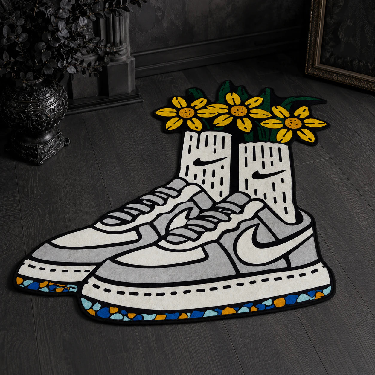 Nike Floral Rug - Shaped Man Cave Area Rug