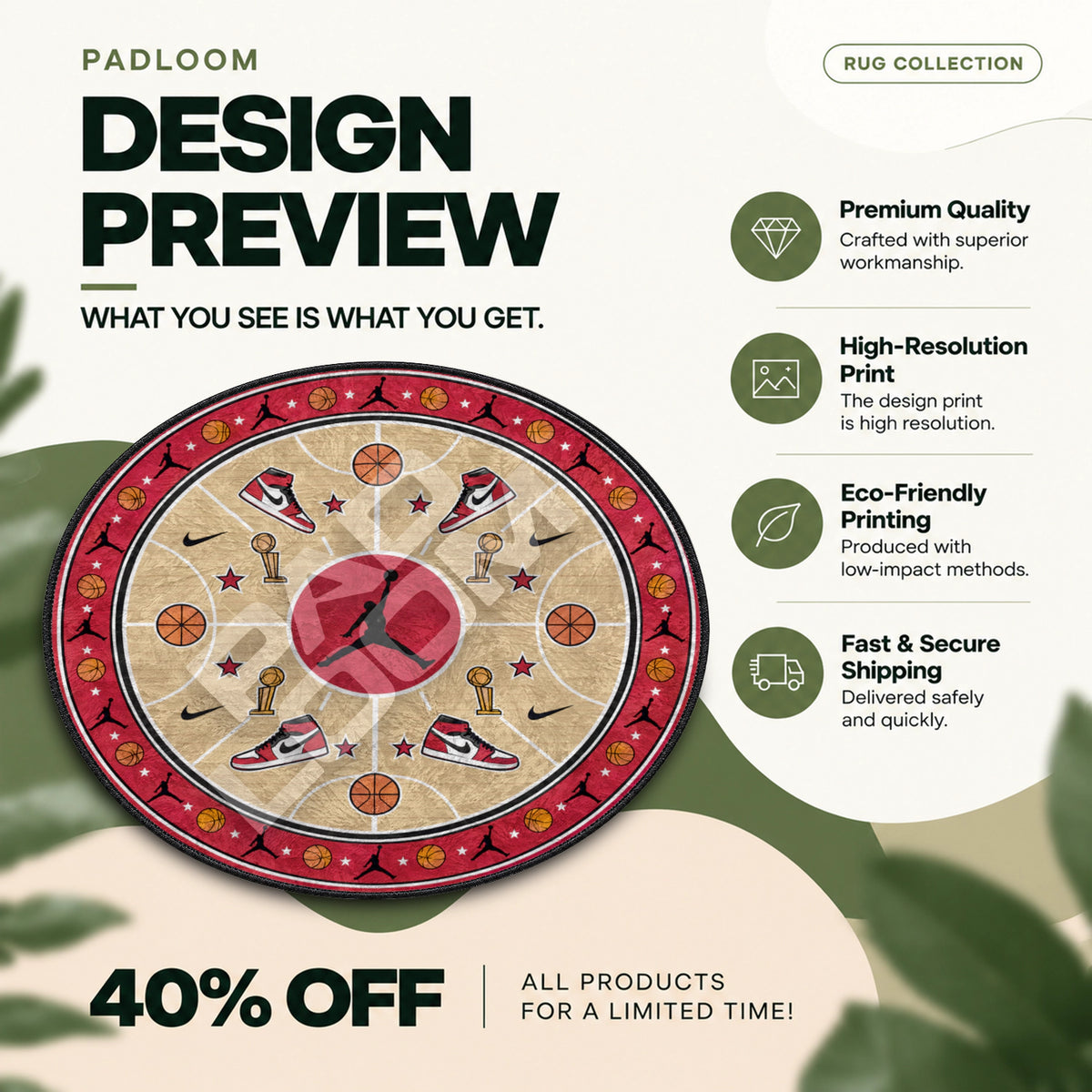 Nike Hardwood hypebeast round rug full design preview