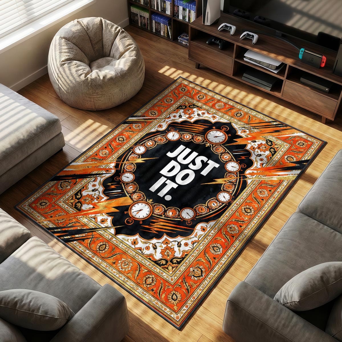 Nike Just themed area rug for home decor fans