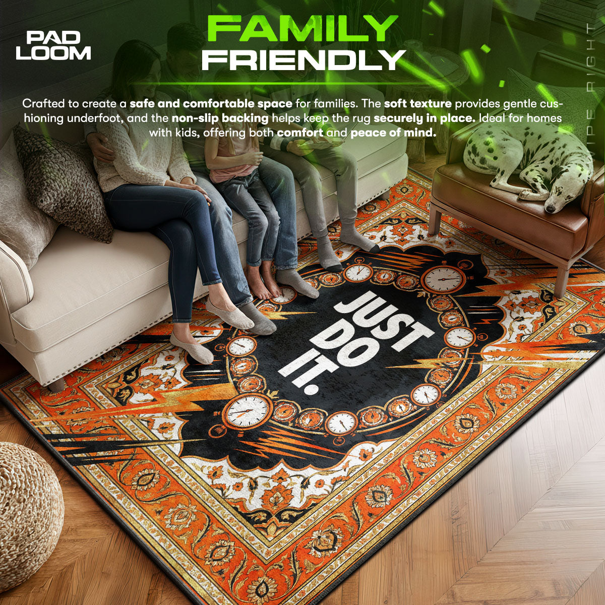 Nike area rug showing full home decor artwork