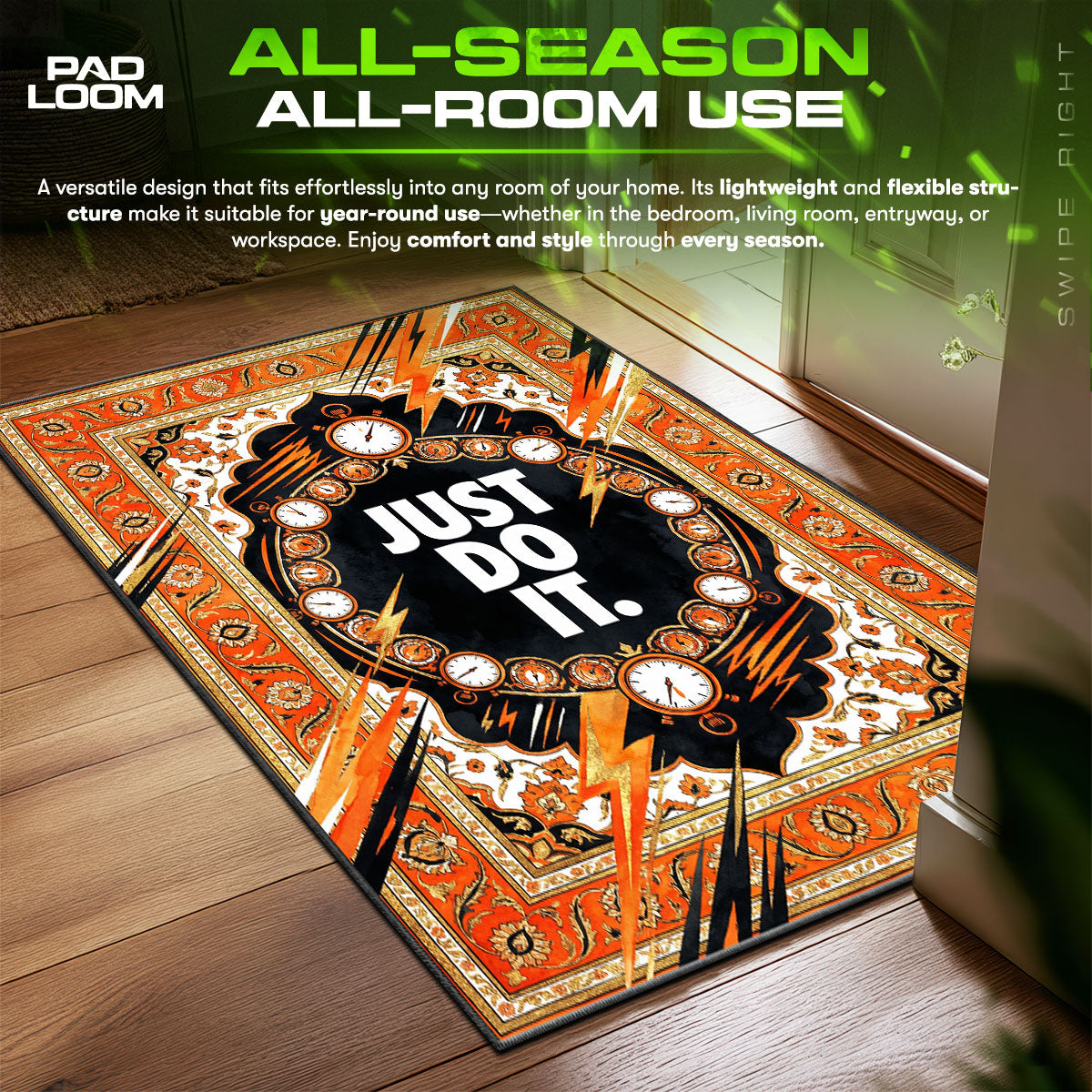 Nike Just Do It Orange Baroque Floor Decor fan rug — premium quality print