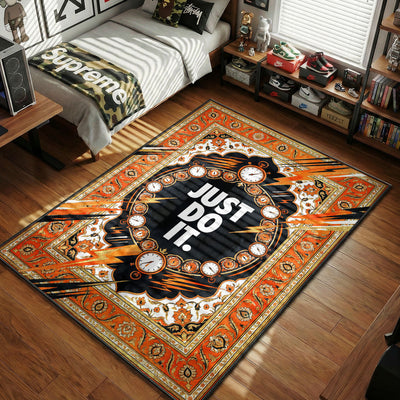 Nike Just Do It Rug - Orange Baroque Floor Mat Decor