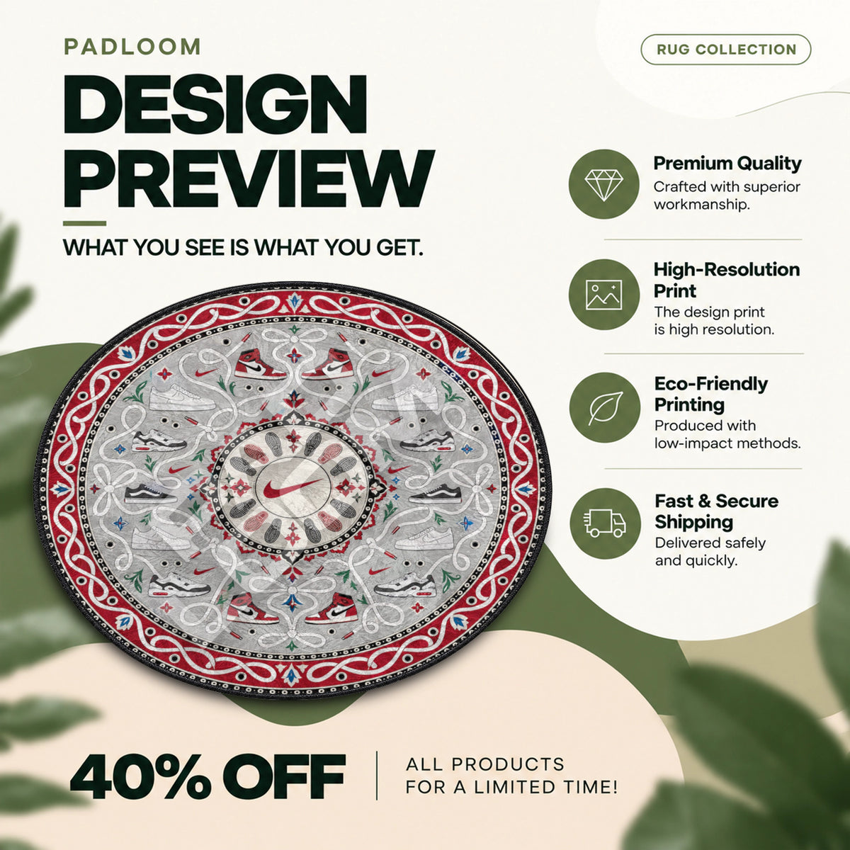 Nike Laces hypebeast round rug full design preview