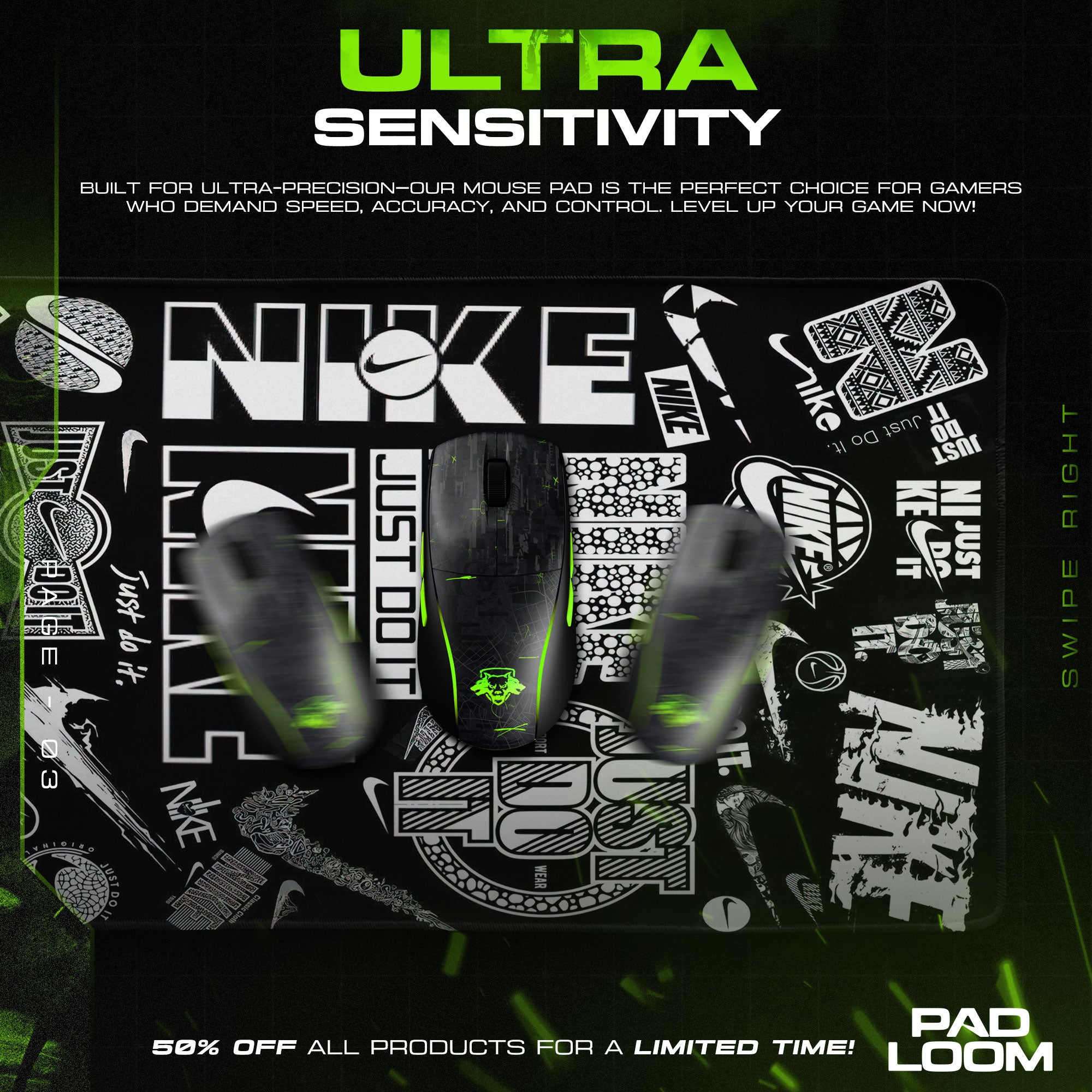 Nike Logo Collage Mouse Pad - Monochrome Street Desk Mat