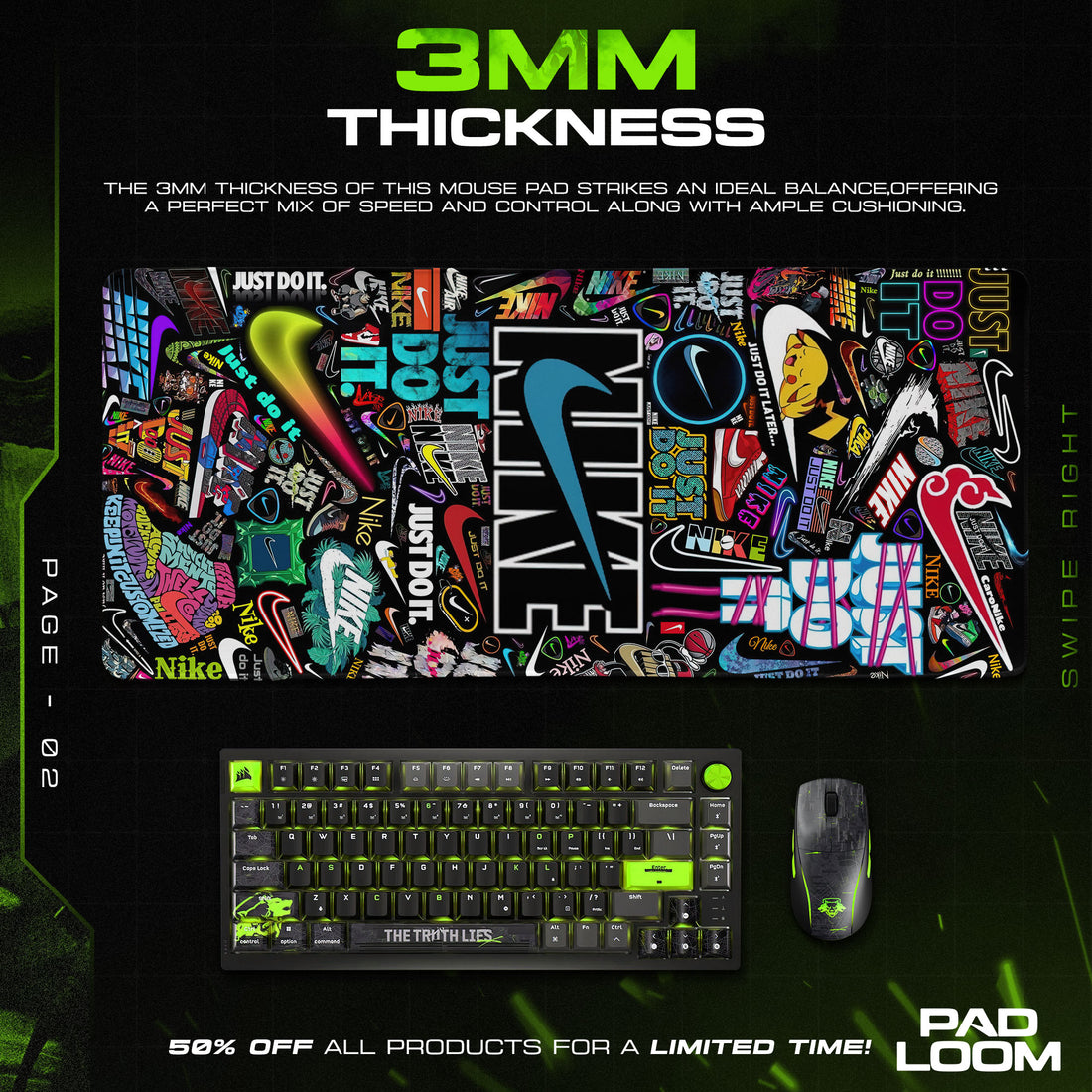 Nike Neon Collage Mouse Pad - Retro Street Desk Mat