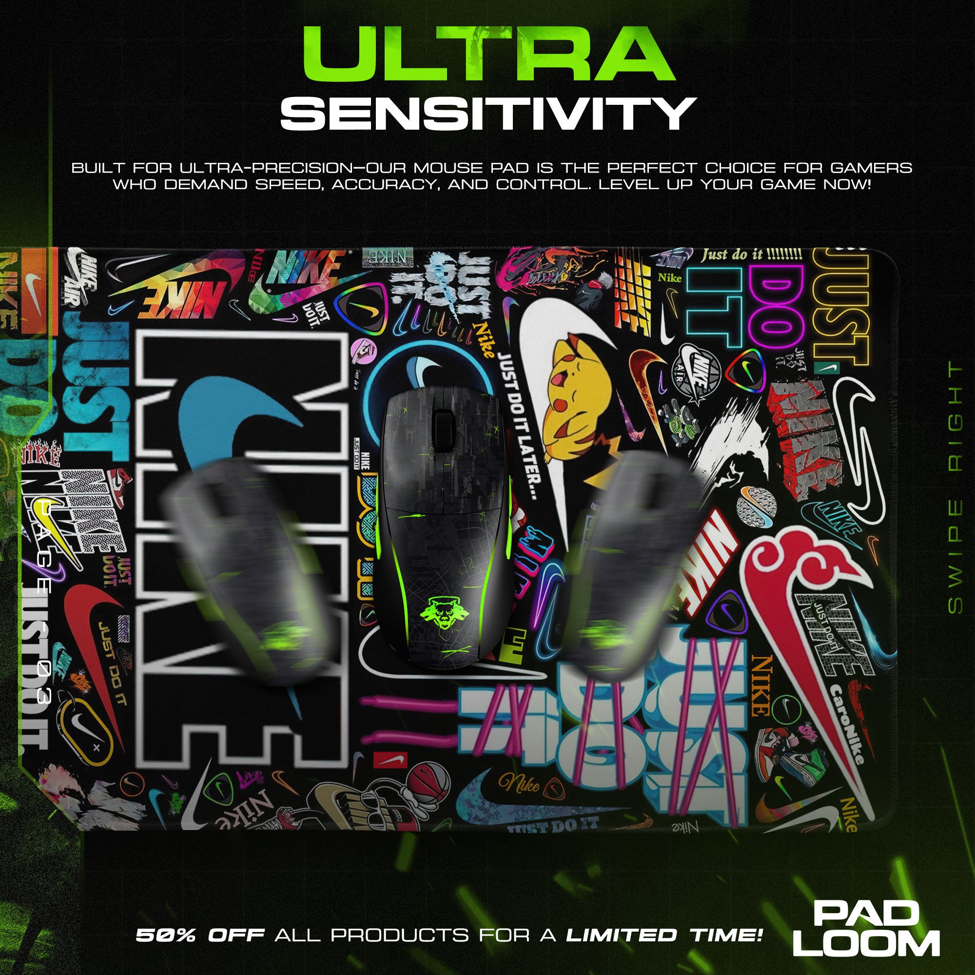 Nike Neon Collage Mouse Pad - Retro Street Desk Mat