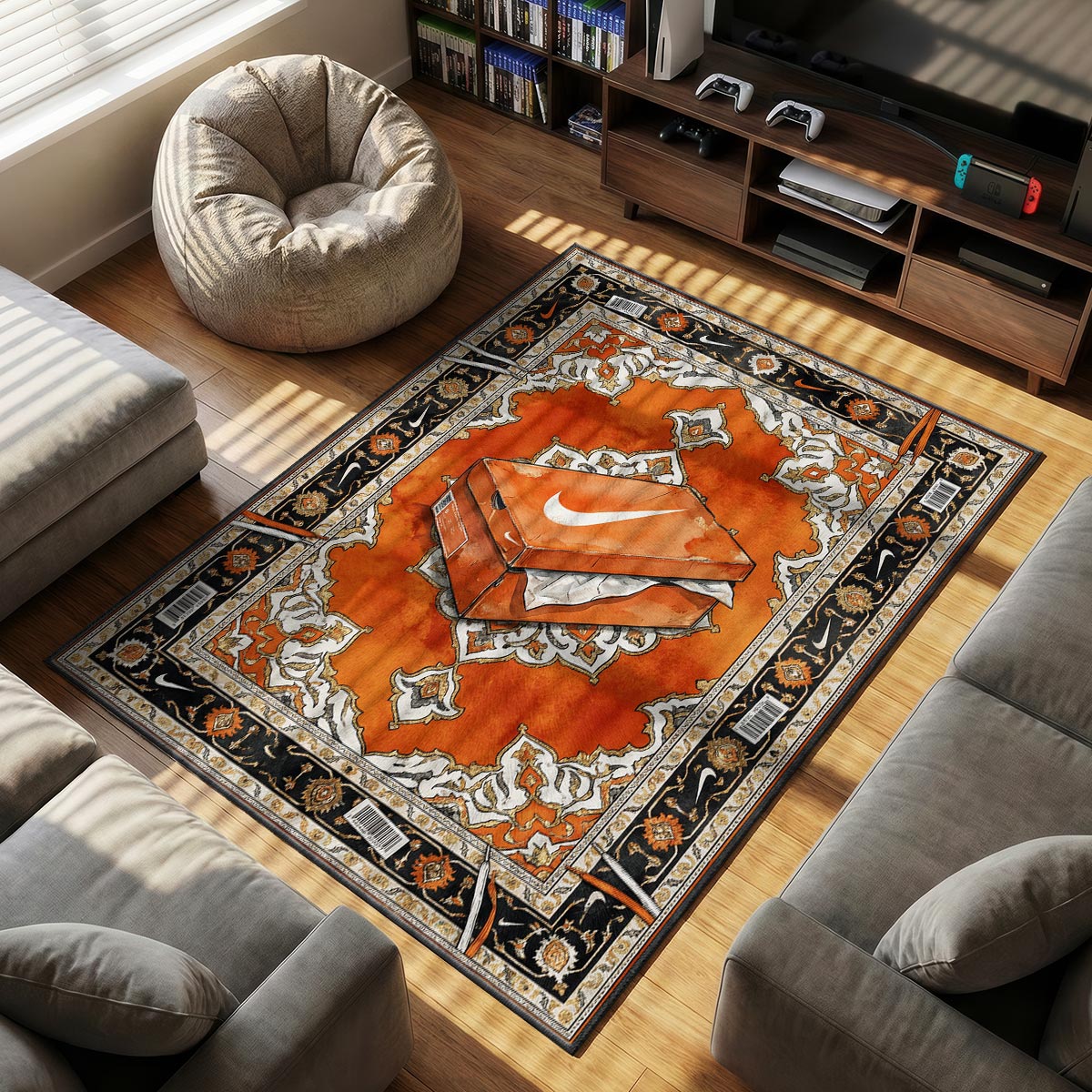 Nike Orange Box Baroque Rug - Streetwear Floor Mat