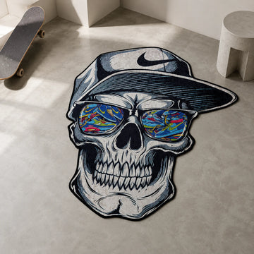 Nike Skull Rug - Shaped Gothic Area Rug