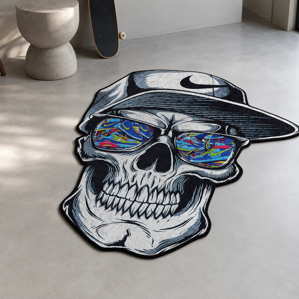 Nike Skull Rug - Shaped Gothic Area Rug