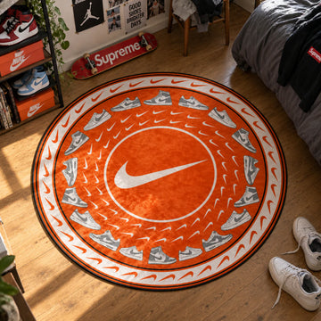 Nike Sneaker hypebeast round rug on a bedroom floor - hypebeast chair mat