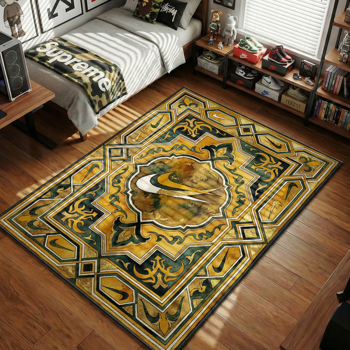 Nike Swoosh Gold Rug - Baroque Jade Floor Mat Decor – Padloom