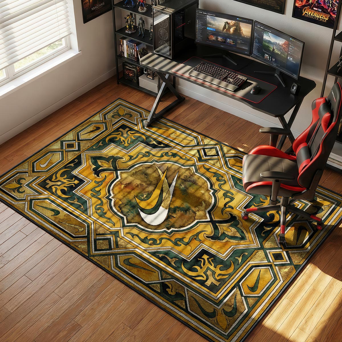 Nike Swoosh Gold Rug - Baroque Jade Floor Mat Decor