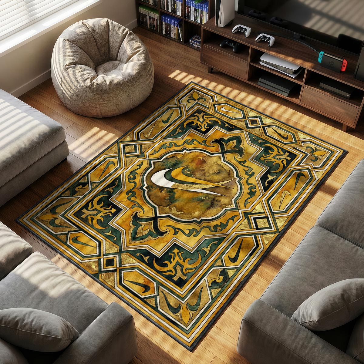 Nike Swoosh Gold Rug - Baroque Jade Floor Mat Decor